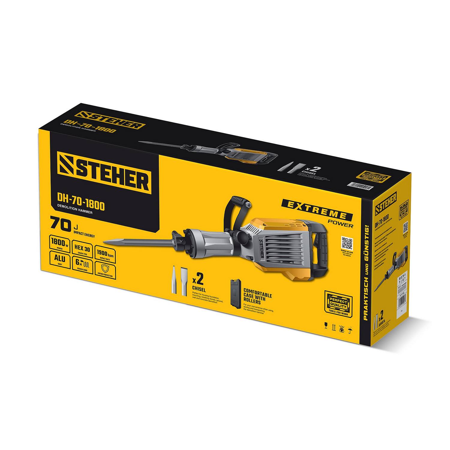 STEHER  Бетонолом, 70 Дж, 1800 Вт, отбойный молоток HEX-30 {DH-70-1800}