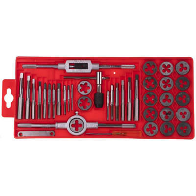 ЗУБР 40 предметов, набор метчиков и плашек в пластиковом боксе, сталь 9ХС {2810-H40_z01}