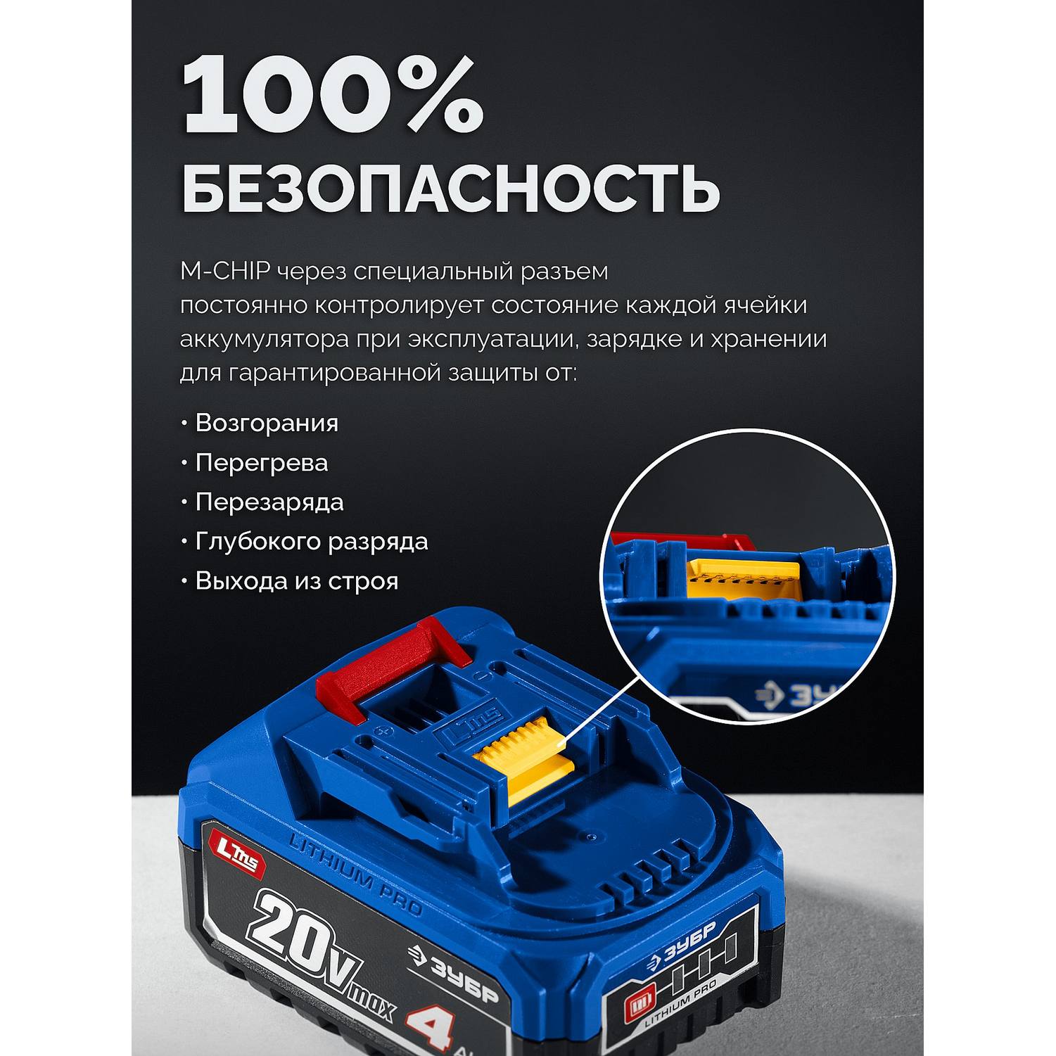 ЗУБР  Power PRO, 20 В, 4.0 А·ч, аккумулятор LMS, ПРОФЕССИОНАЛ {BP-P-20-4}