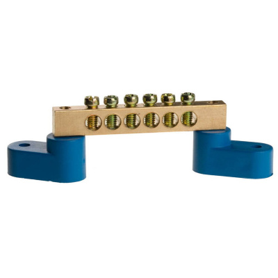 Шина СВЕТОЗАР нулевая на 2-х угловых изоляторах, поворотная,макс. ток 100А, 5,2мм, 6 полюсов {49809-06}