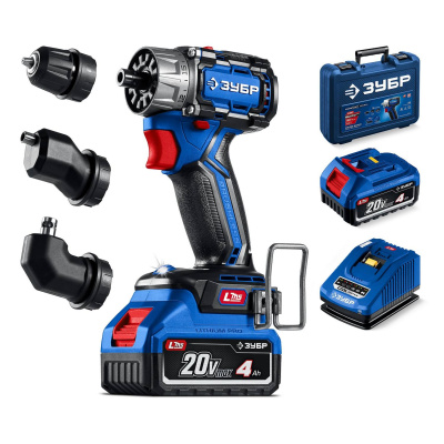 ЗУБР  КОМПАКТ Комби #3, 20 В, 50 Н·м, 2 АКБ LMS (4 А·ч), бесщеточная модульная дрель-шуруповерт, кейс, ПРОФЕССИОНАЛ  (DB-50-42-H3)