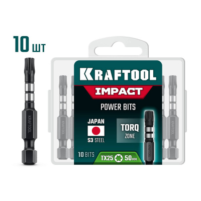 KRAFTOOL  Impact TX 25, 50 мм, 10 шт, ударные биты {26195-25-50-S10}