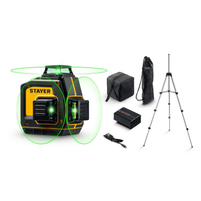 STAYER  SL-3D #3, 50м, точн. +/-0,5 мм/м, зеленый лазерный нивелир, штатив {34963-3}