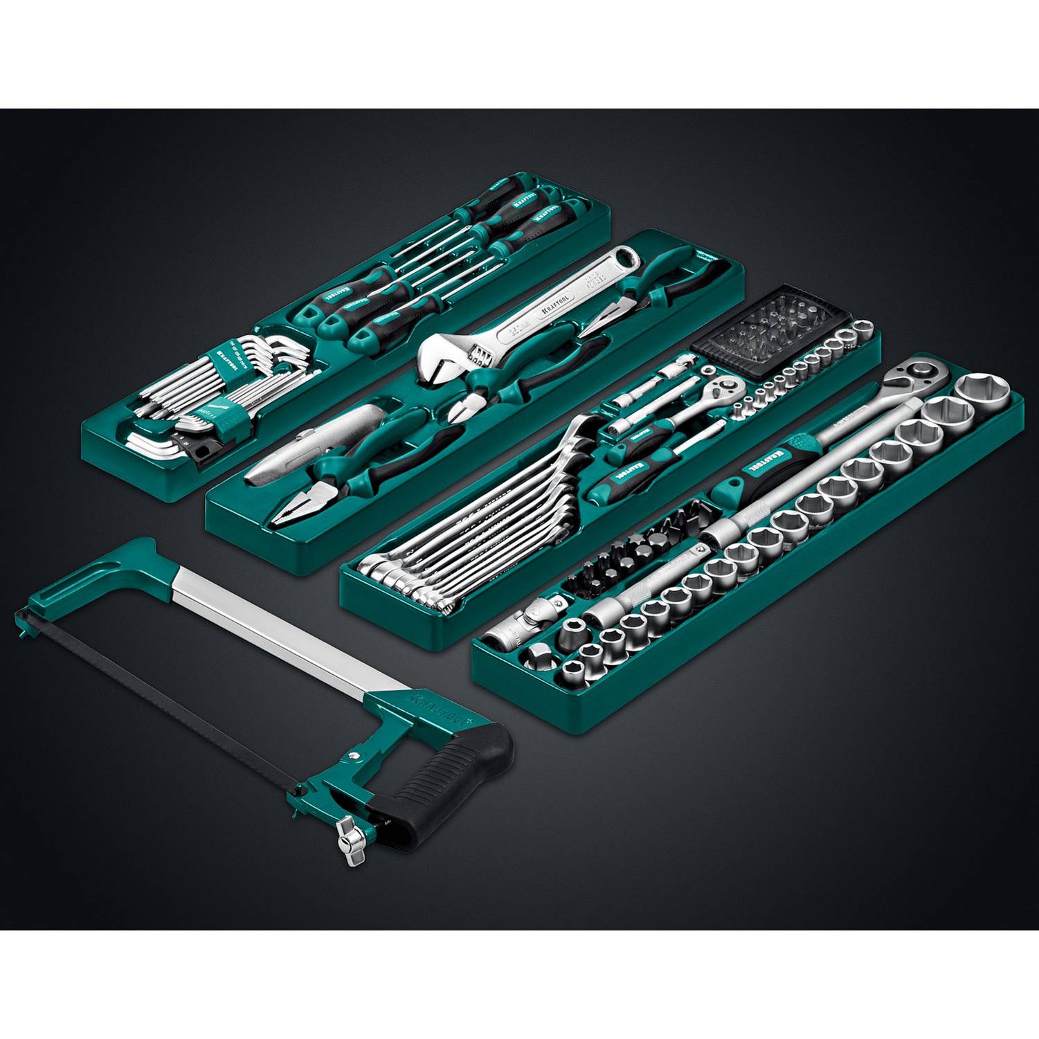 KRAFTOOL  GRAND-152, 152 предм., (1/2"+1/4"), Универсальный набор инструмента  {27978-H152}