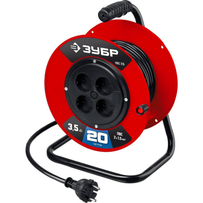 Силовой удлинитель на катушке  ЗУБР ПВС 2х1.5 20м 3500Вт, ПВС 215 {55103-20}