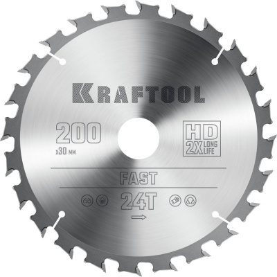 KRAFTOOL  Fast, 200 х 30 мм, 24Т, пильный диск по дереву  {36950-200-30}
