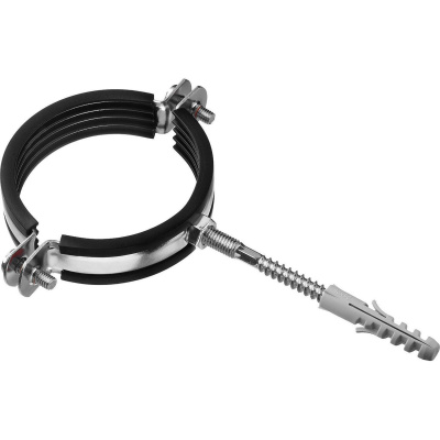 Хомут трубный с гайкой, оцинкованный, в комплекте с сантехнической шпилькой и дюбелем, 2 1/2", 1шт, ЗУБР