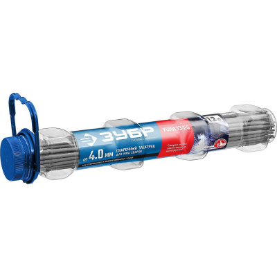 ЗУБР  Д 4.0 х 350 мм, 1,2 кг в ПВХ тубе, УОНИ 13/55 с основным покрытием, электрод сварочный, Профессионал (40021-4.0)