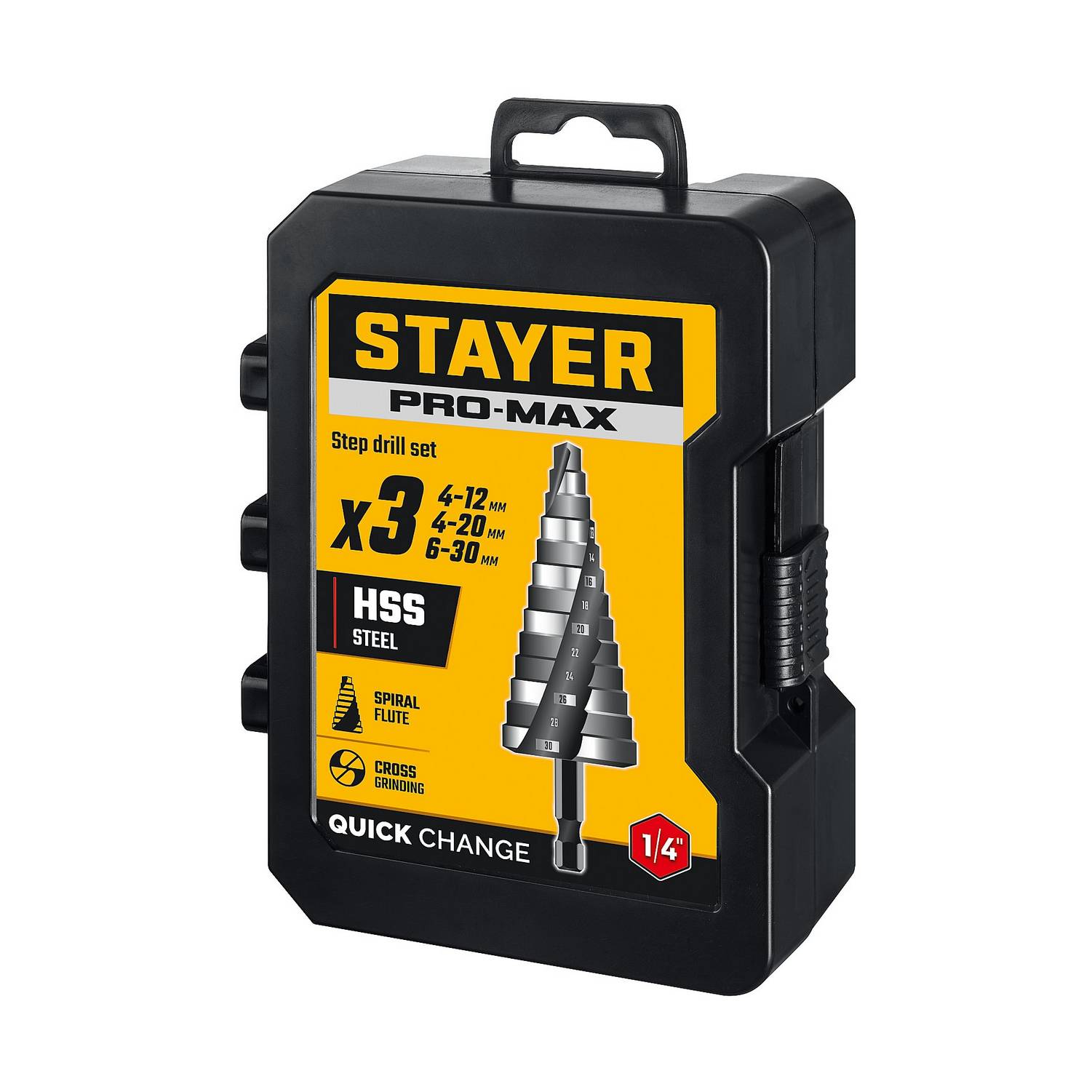 STAYER Pro-Max 3 шт, 4-30мм, винтовая спираль, набор сверл ступенчатых {29661-4-30-H3}