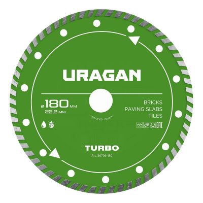 URAGAN  TURBO 180 мм, диск алмазный отрезной сегментированный {36706-180}