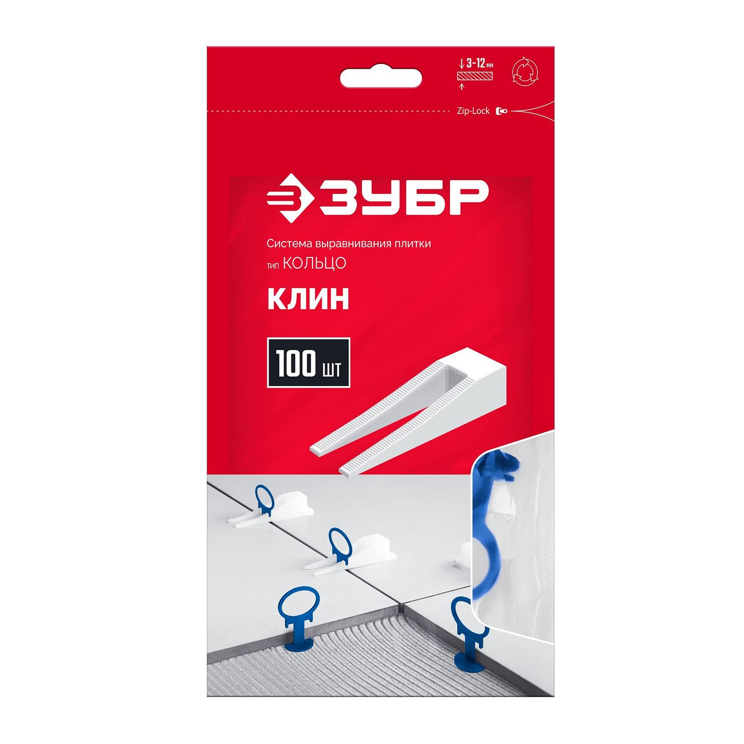 ЗУБР  СВП КОЛЬЦО, клин 100 шт, система выравнивания плитки {3387-100}