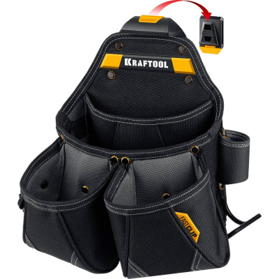 KRAFTOOL  KP-15 с быстросъёмным креплением FastClip, 15 карманов и петель, 350 х 320 мм, поясная сумка  {38771}
