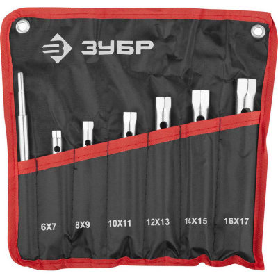 Набор ЗУБР "Мастер": Ключи торцовые, трубчатые двухсторонние, 6-17мм, с воротком, 7шт {27162-H7}