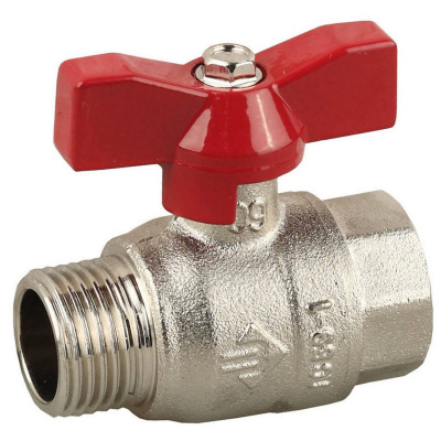 Кран ЗУБР шаровой 1" полнопроходной "мама-папа", бабочка, никелированная латунь {51354-N-1}