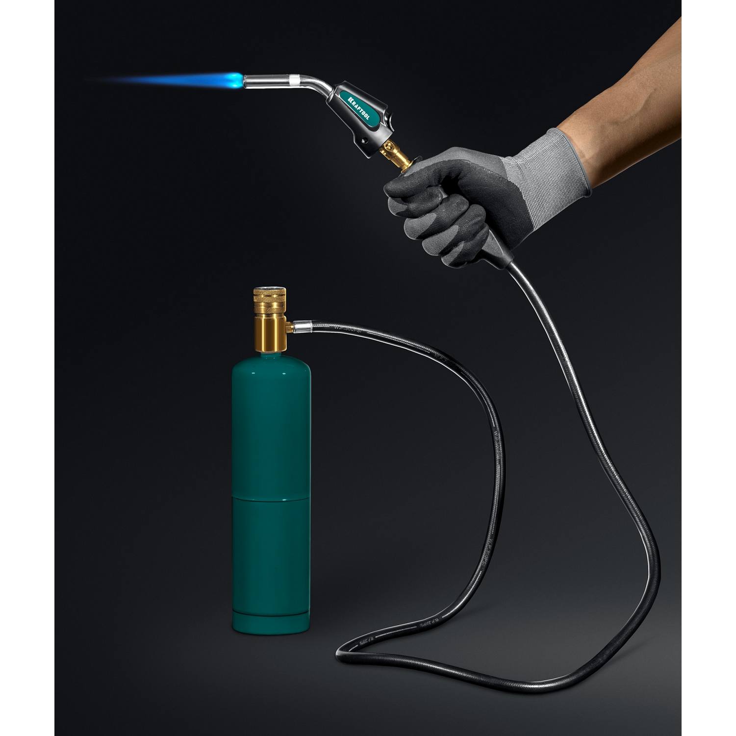 KRAFTOOL  KS-8000, со шлангом 1.4м  с пьезоподжигом на баллон  турбо нагрев + 30% 2000°C, Газовая горелка Blue Fire {55512}