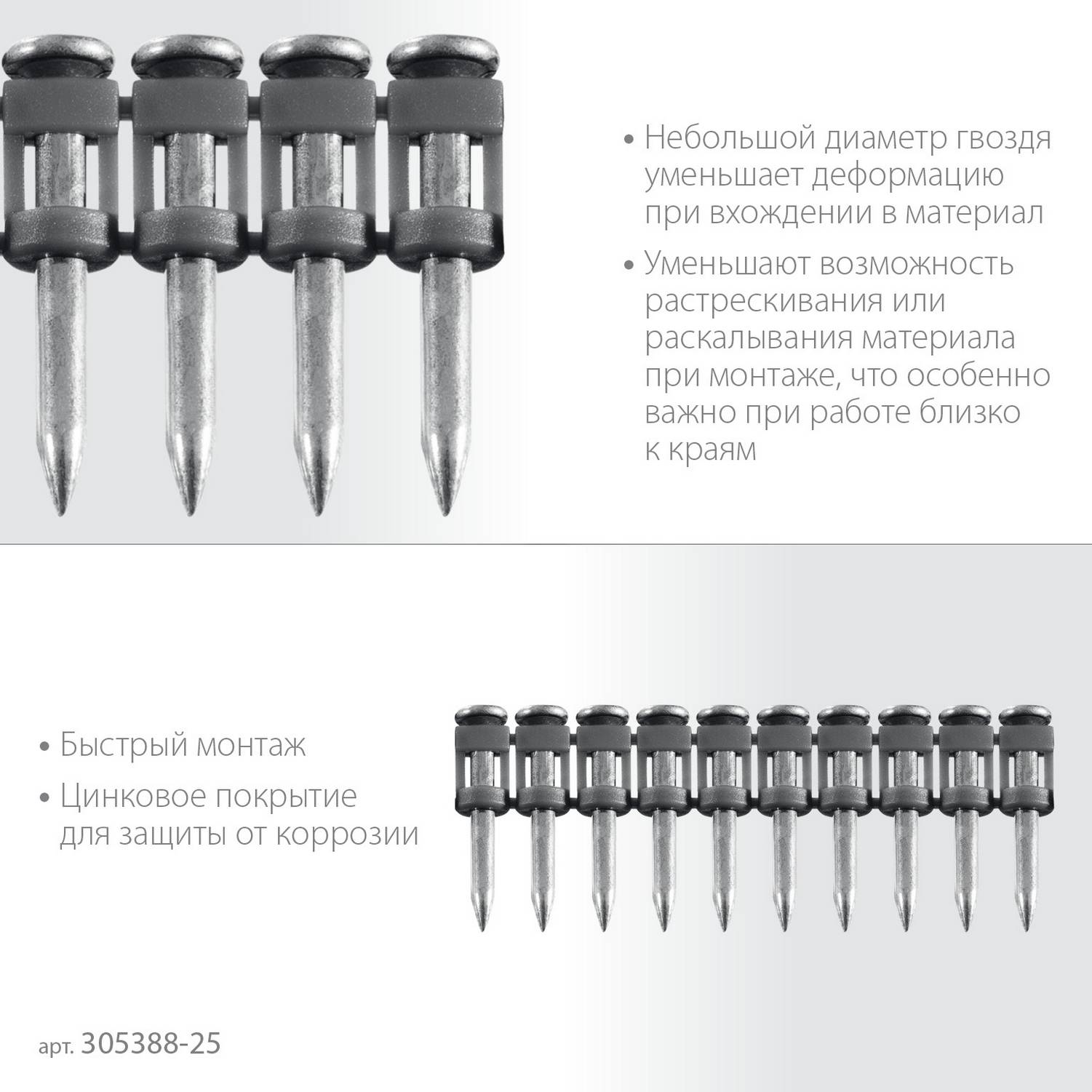 ЗУБР  CN 25 х 2.7 мм, гвозди по бетону оцинкованные, 1000 шт {305388-25}
