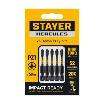 STAYER  HERCULES, PZ1, 50 мм, 5 шт, торсионные биты {26233-1-50-5}