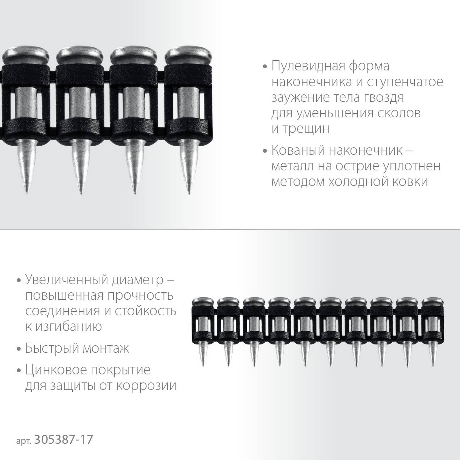ЗУБР  CN усиленные 17 х 3.05 мм, гвозди по бетону оцинкованные, 1000 шт {305387-17}