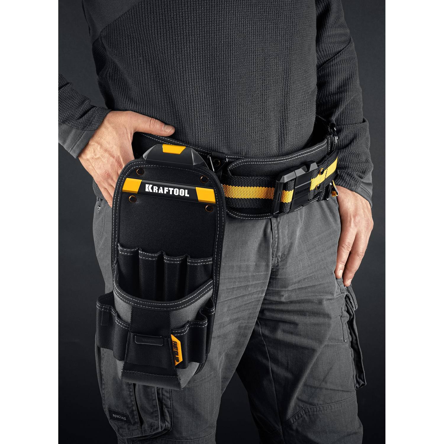 KRAFTOOL  KP-11 с быстросъёмным креплением FastClip, 11 карманов и петель, 170 х 360 мм, поясная сумка  {38777}