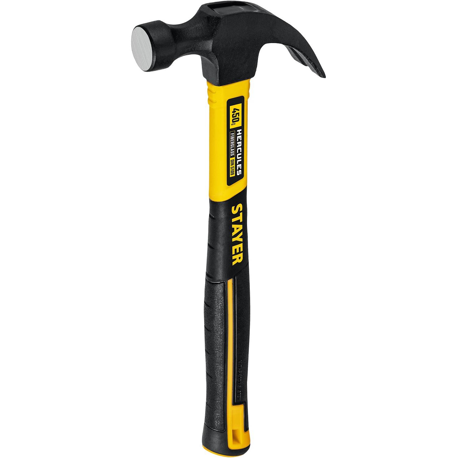 STAYER  Hercules, 450 г, молоток-гвоздодёр столярный с фиберглассовой рукояткой, Professional (2026-450)