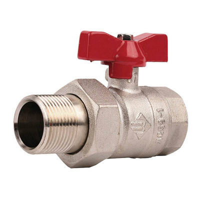 Кран ЗУБР шаровой 1" полнопроходной с накидной гайкой "мама-папа", бабочка, никелированная латунь {51357-N-1}