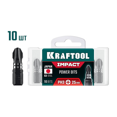 KRAFTOOL  Impact PH 3, 25 мм, 10 шт, ударные биты {26191-3-25-S10}