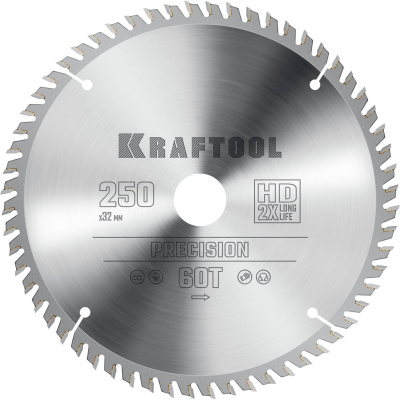 KRAFTOOL  Precision, 250 х 32 мм, 60Т, пильный диск по дереву  {36952-250-32}