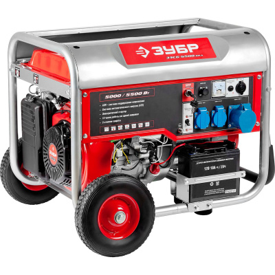 Бензиновый генератор с автозапуском, колеса и рукоятка, 5500 Вт, ЗУБР {ЗЭСБ-5500-ЭНА}