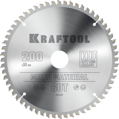 KRAFTOOL  Multi Material, 200 х 30 мм, 60Т, пильный диск по алюминию  {36953-200-30}