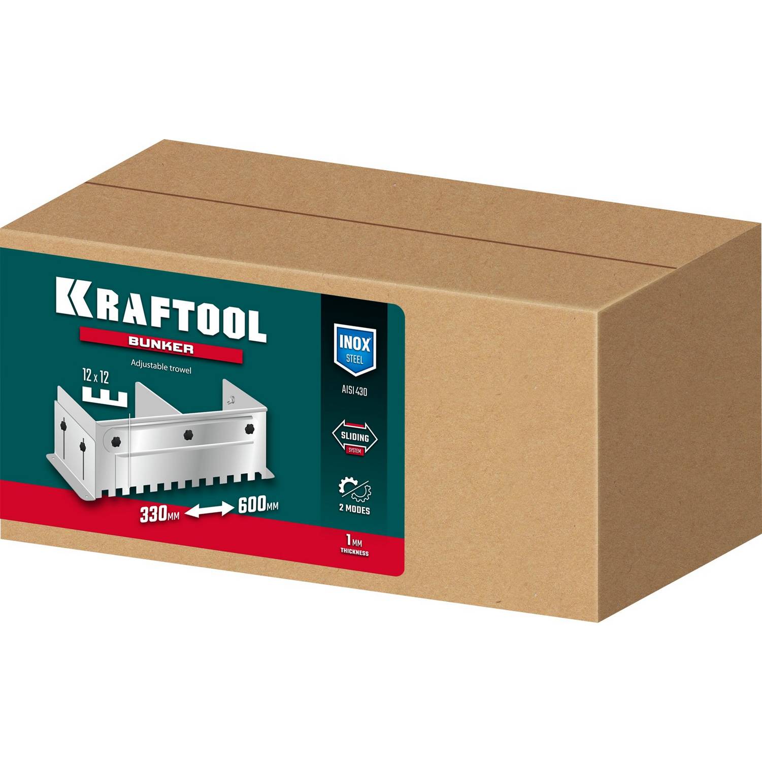 KRAFTOOL  BUNKER зуб 12*12 мм, до 600 мм, нерж. сталь, Раздвижная гребенка для плитки  {0808-12}