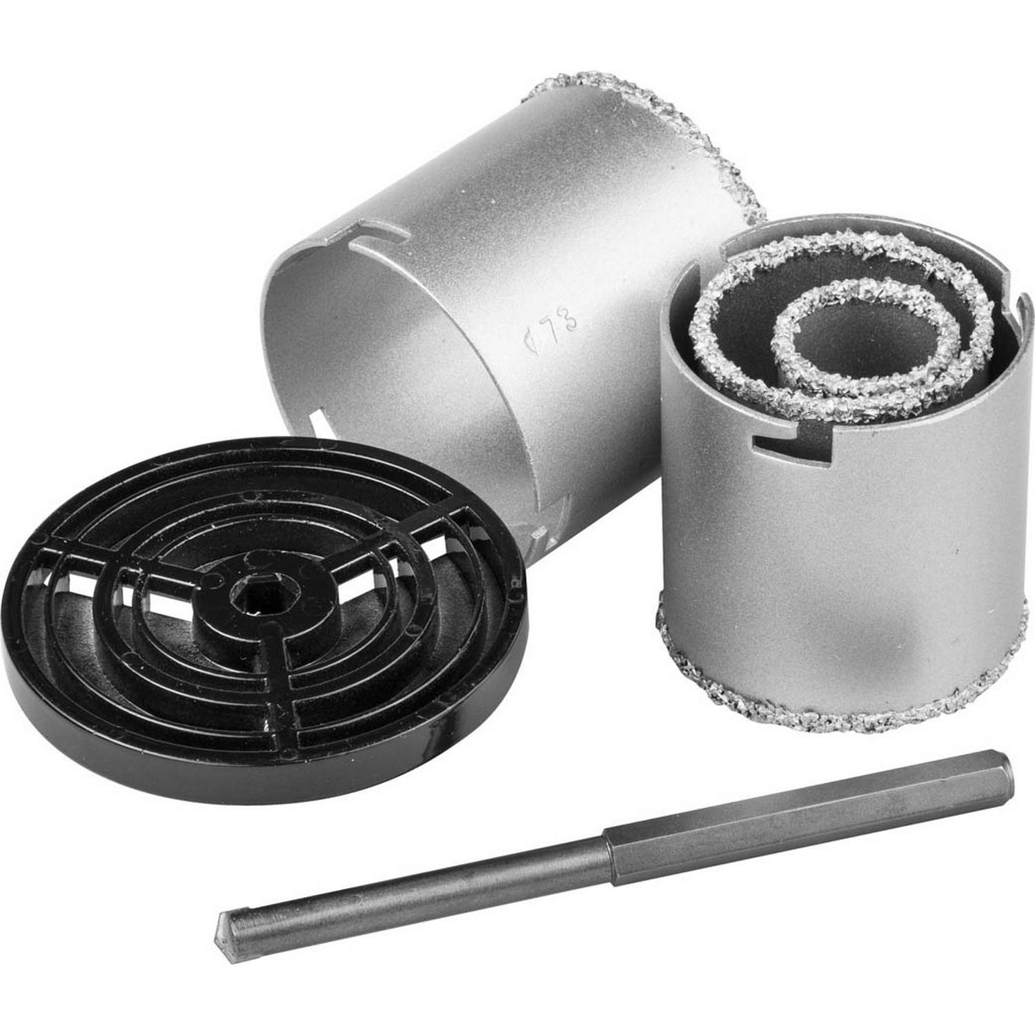 KRAFTOOL  4 шт, d 33, 53, 67, 73 мм, L 55 мм, карбид-вольфрамовая крошка, набор кольцевых коронок (3340)