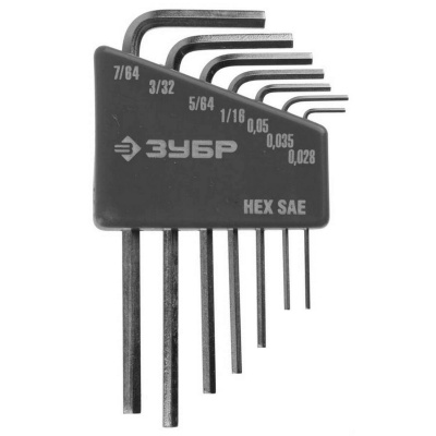 Набор ключей имбусовых ЗУБР"ЭКСПЕРТ"МИНИ для точных работ, Cr-V,HEX SAE 0,028,0,035,0,05,1/16,5/64,3/32,7/64 дюйма,7шт