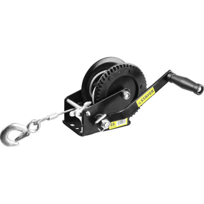 Лебедка ручная барабанная STAYER "MASTER", тяговая, тросовая, 0,9т, 8м {43112-0.9}