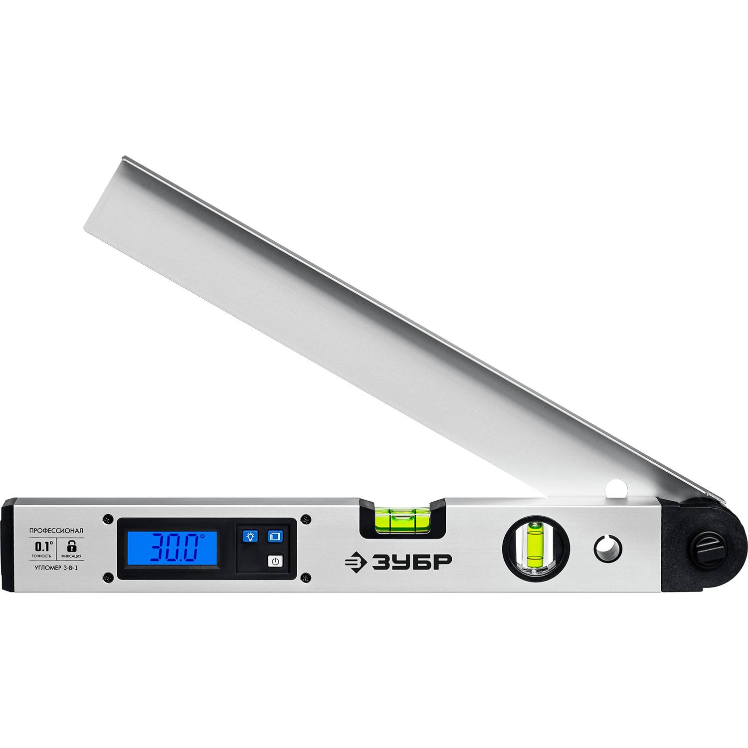 Угломер электронный 3 в 1, 400 мм, Диапазон 0-230°, Точность ±0,1°, HOLD, Подсветка, Фиксация угла, ЗУБР Профессионал