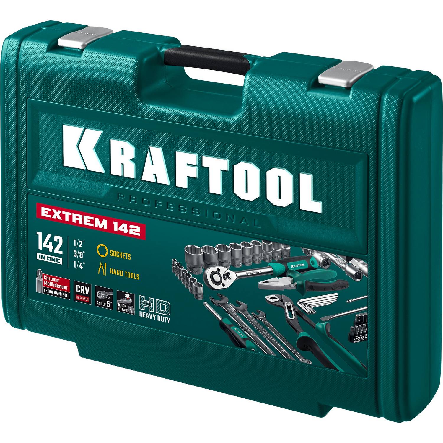 KRAFTOOL  EXTREM-142, 142 предм., (1/2"+3/8"+1/4"), универсальный набор инструмента  {27889-H142}