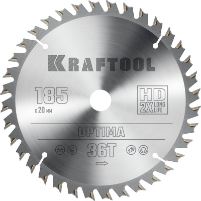 KRAFTOOL  Optima, 185 х 20 мм, 36Т, пильный диск по дереву {36951-185-20}