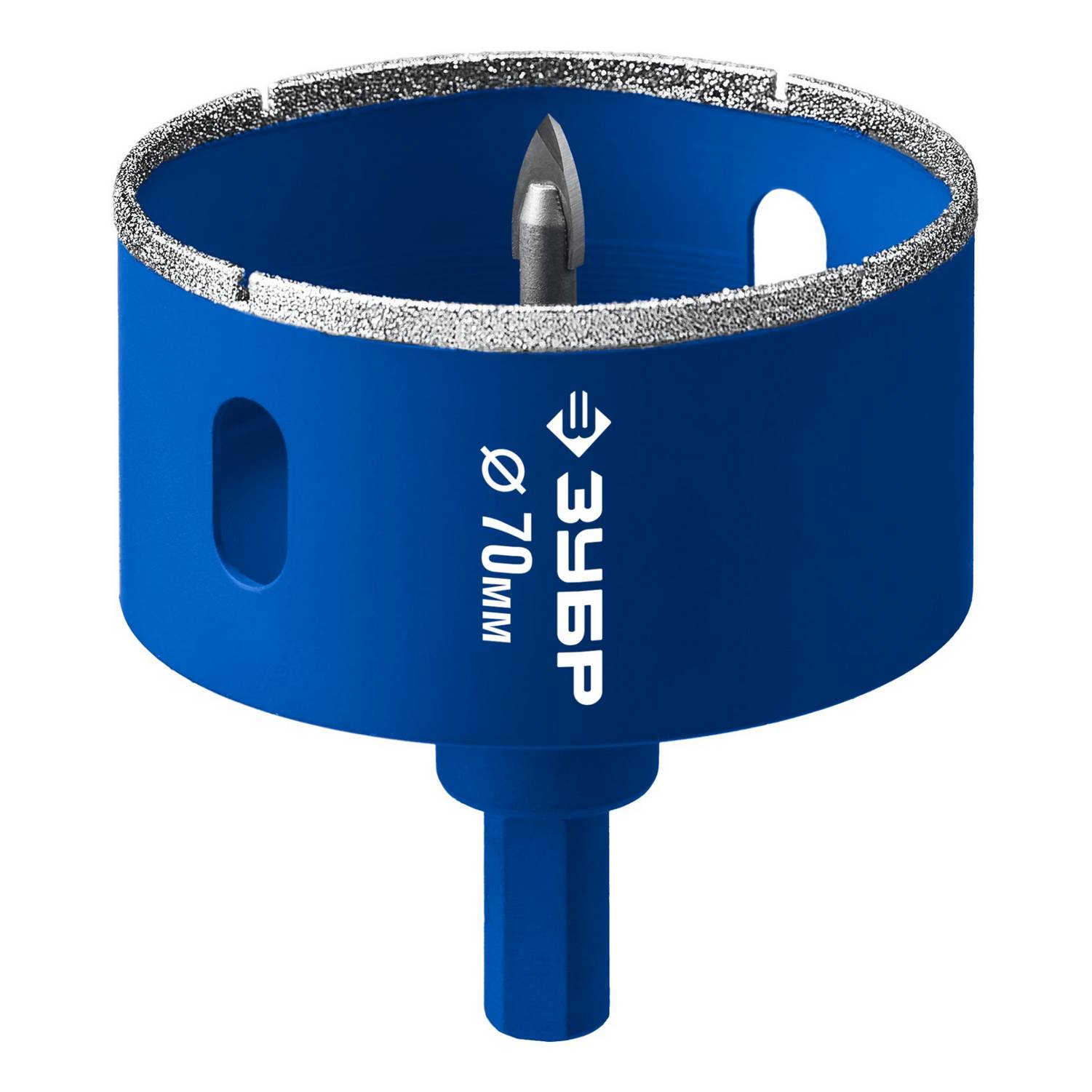 ЗУБР  АГК d 70 мм (центр. сверло, трехгр. хвост, Р60), Алмазная коронка, Профессионал  {29850-70}