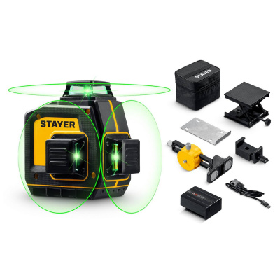 STAYER  SL-3D #2, 50м, точн. +/-0,5 мм/м, зеленый лазерный нивелир, микролифт, держатель {34963-2}