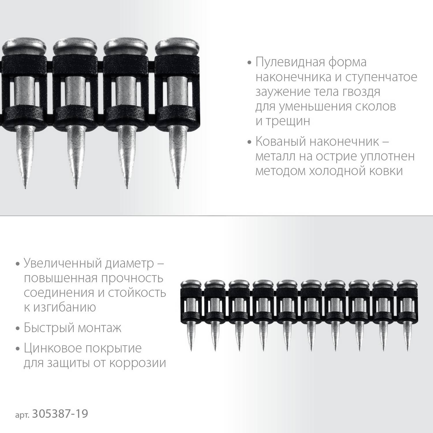 ЗУБР  CN усиленные 19 х 3.05 мм, гвозди по бетону оцинкованные, 1000 шт {305387-19}
