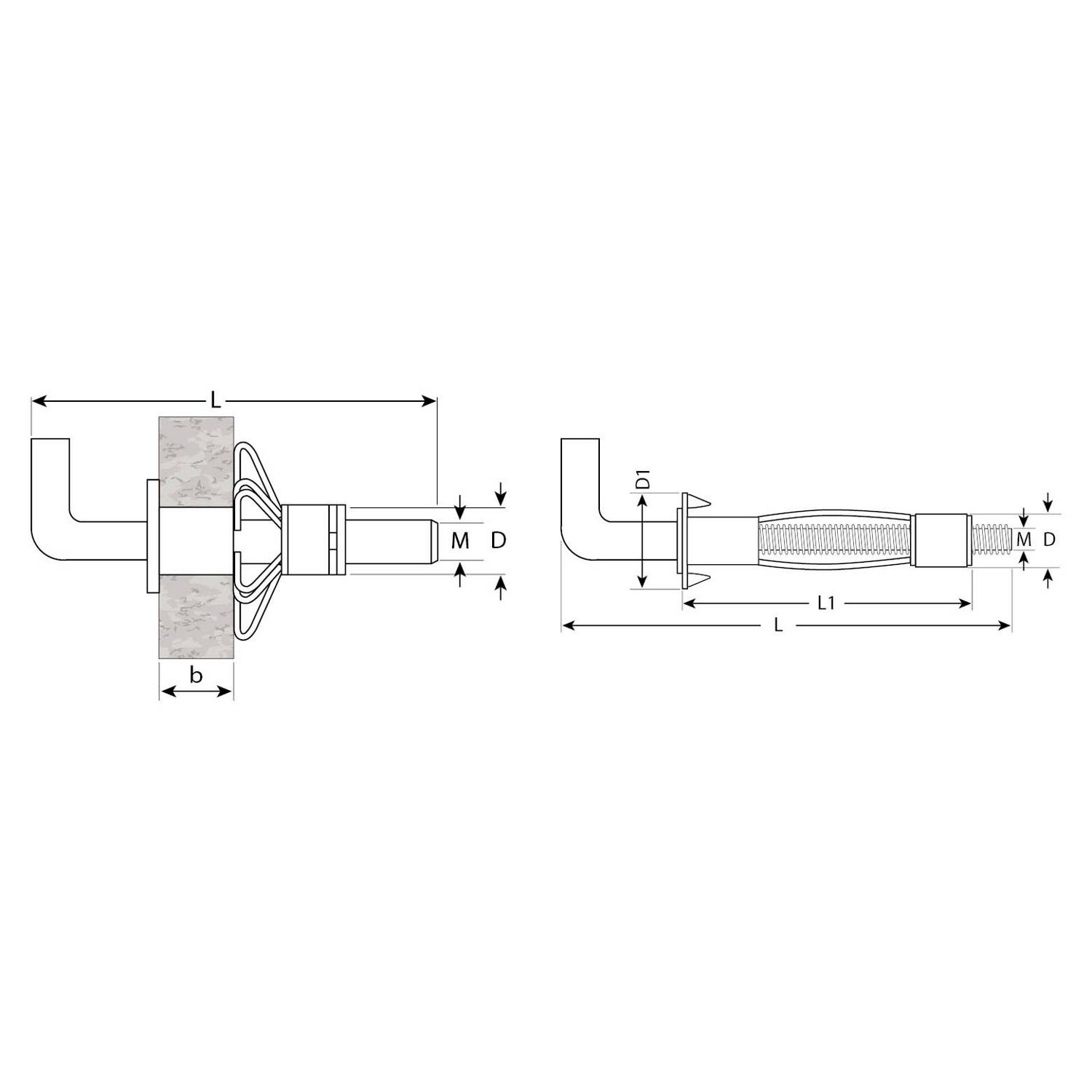 Анкер МОЛЛИ для пустотелых материалов, с полукольцом, 8 мм x M4 x 32мм, 100 шт, оцинкованный, ЗУБР {302512-04-032}
