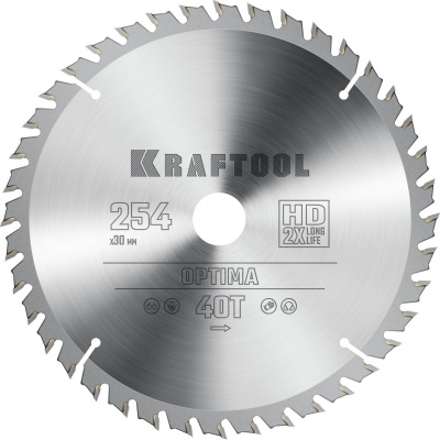 KRAFTOOL  Optima, 254 х 30 мм, 40Т, пильный диск по дереву  {36951-254-30}