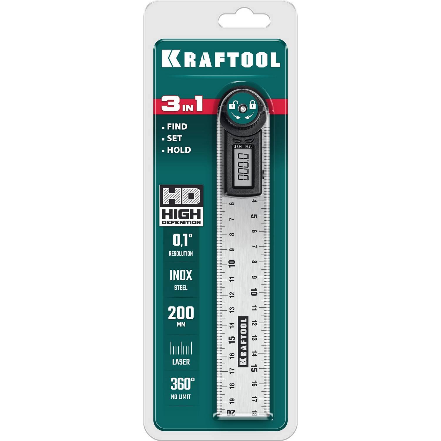 KRAFTOOL  DPM-20 200 мм, Электронный транспортир-угломер  {34682}