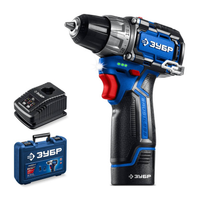 ЗУБР  КОМПАКТ #2, 12 В, 45 Н·м, 1 АКБ тип Т7 (2 А·ч), дрель-шуруповерт, BRUSHLESS, кейс, Профессионал  (DB-121-21)