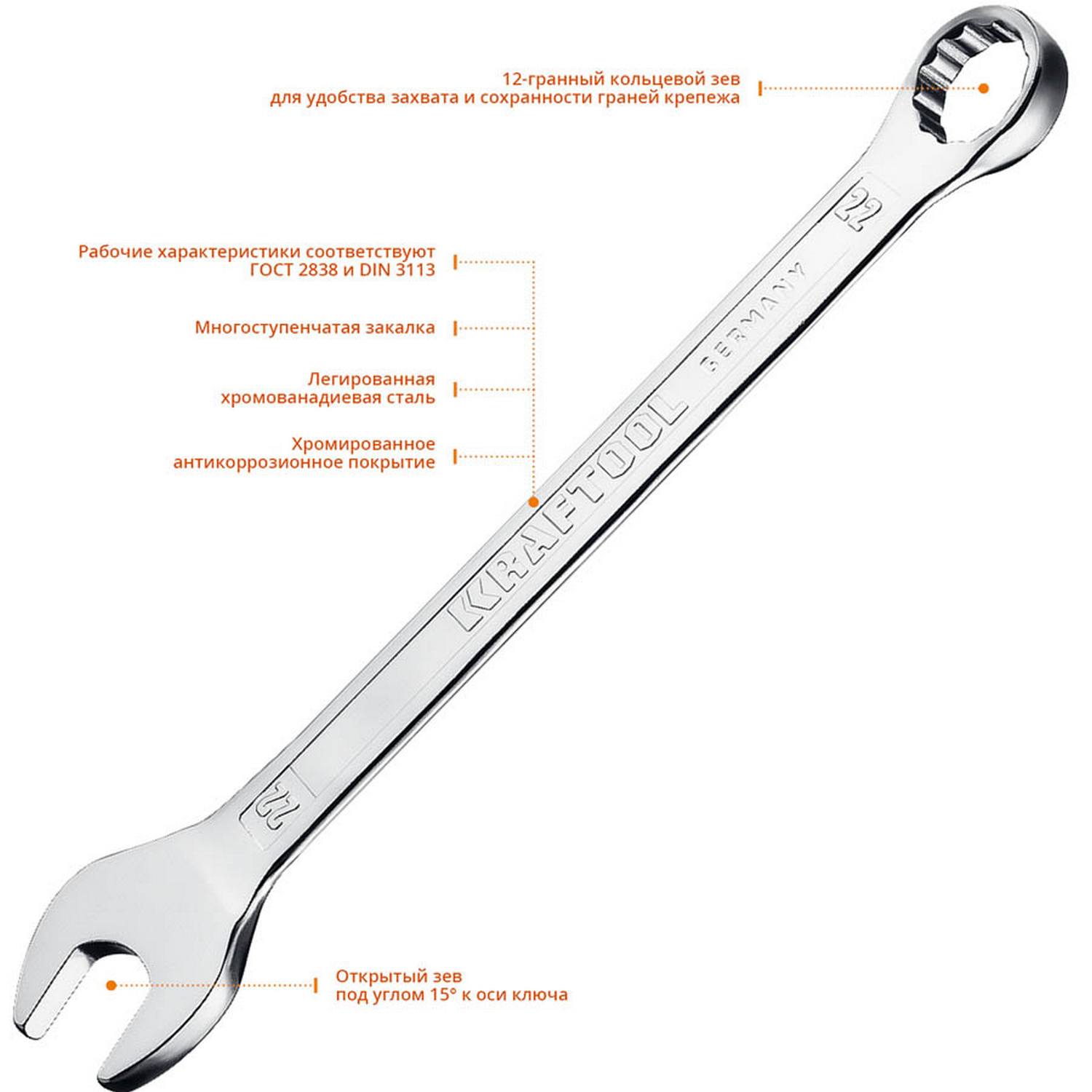 Набор комбинированных гаечных ключей 12 шт, 6 - 22 мм, KRAFTOOL {27079-H12_z01}