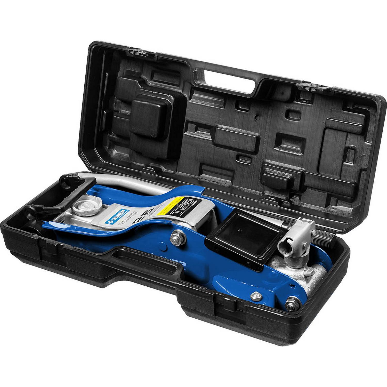 ЗУБР  Т-65, 2.5 т, 90 - 360 мм, подкатной домкрат с низким подхватом и поворотной ручкой в кейсе, Профессионал (43057-2.5-K)