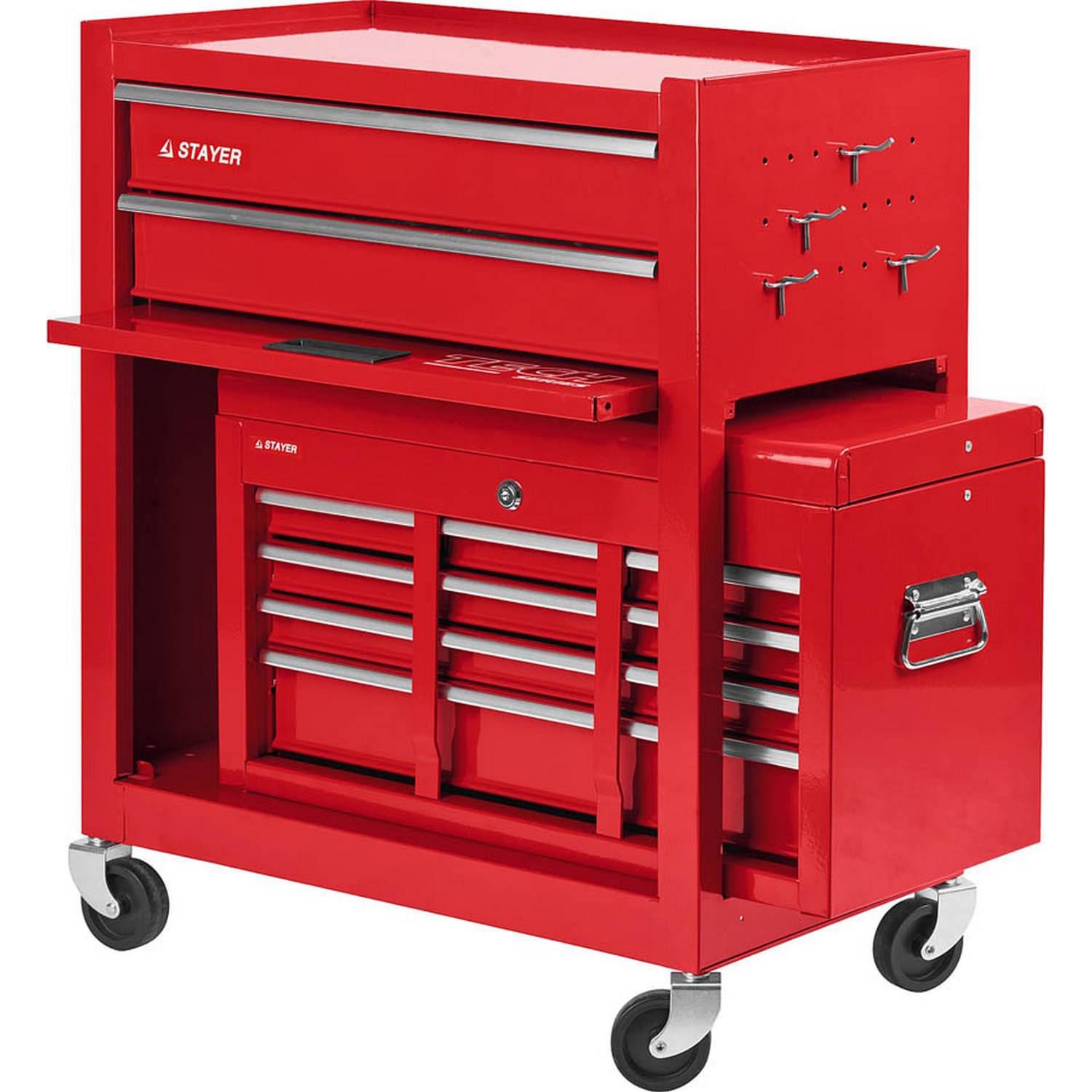 STAYER  616х330х742 мм, комбо, 2 ящика + ящик настольный, 7 полок, Инструментальная тележка (38909-K)