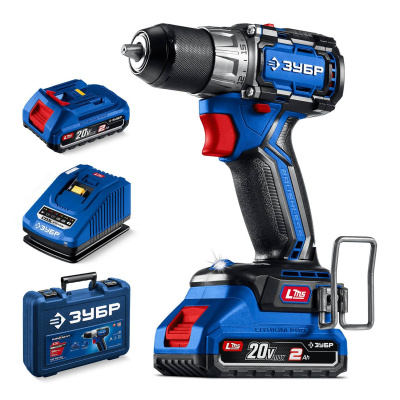 ЗУБР  КОМПАКТ #2 20 В, 50 Н·м, 2 АКБ LMS (2 А·ч), бесщеточная дрель-шуруповерт, кейс, ПРОФЕССИОНАЛ  (DB-50-22)
