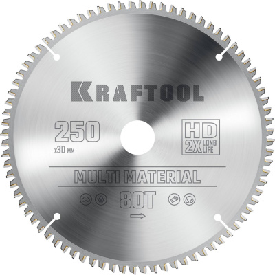 KRAFTOOL  Multi Material, 250 х 30 мм, 80Т, пильный диск по алюминию {36953-250-30}