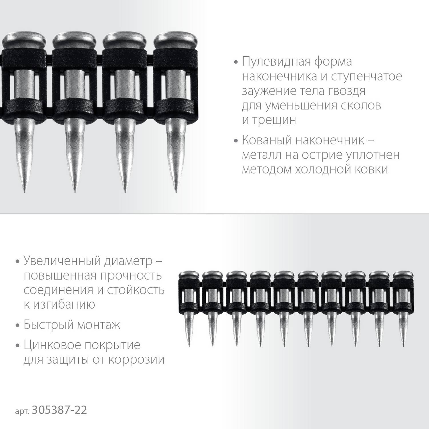 ЗУБР  CN усиленные 22 х 3.05 мм, гвозди по бетону оцинкованные, 1000 шт {305387-22}
