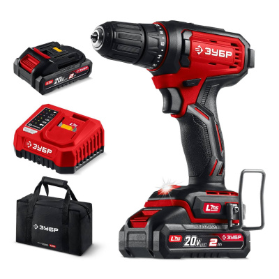 ЗУБР  20 В, 40 Н·м, 2 АКБ LMS (2 А·ч), дрель-шуруповерт, сумка  (ДШ-40-22)